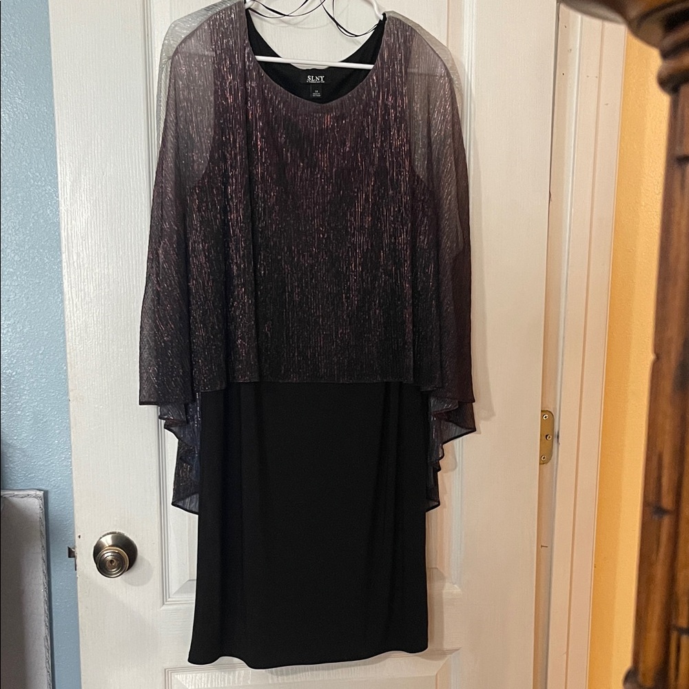 SLNY Black and Purple Layered Midi Dress